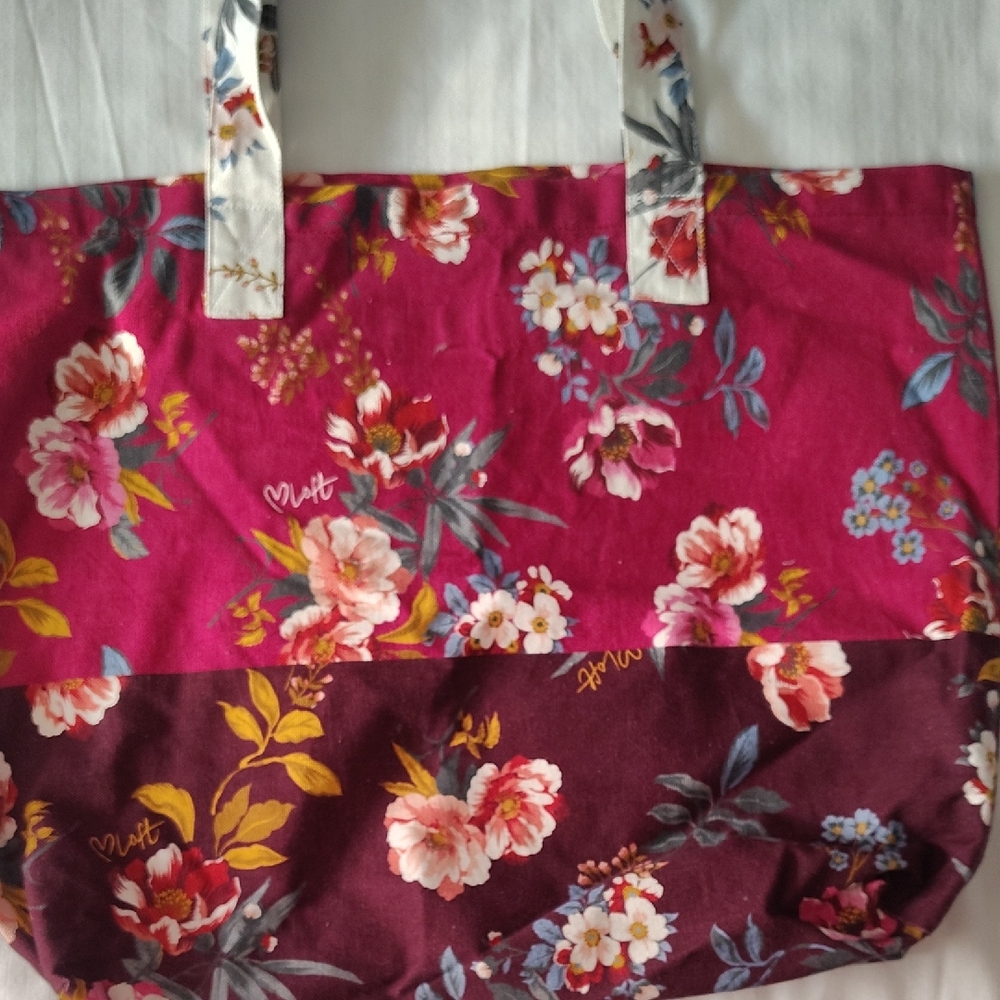 LOFT Floral Tote Bag - Pink and Burgundy
